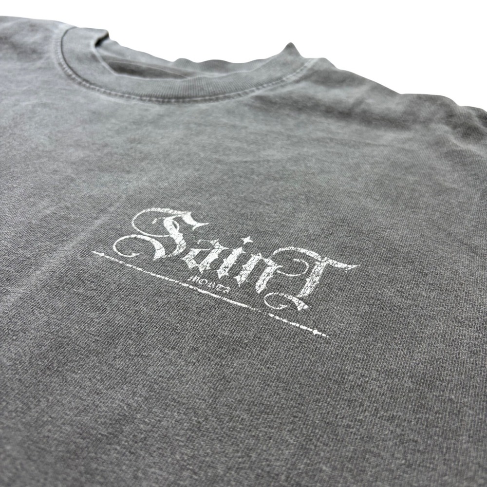 Saint Morta Mens Graphic Tee Washed Black Oversized Boxy Fit Cotton Shirt Small - Picture 3 of 8